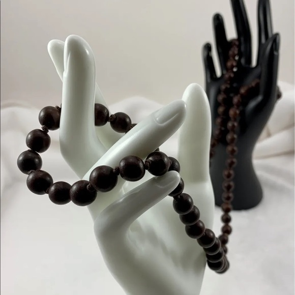 YOSCA VINTAGE BROWN BEADED SIMPLE NECKLACE 36” LONG - Picture 6 of 10